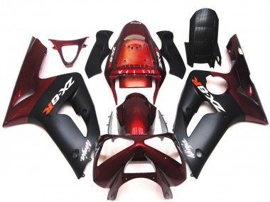 Negro Mate & Granate 2003-2004 Kawasaki ZX6R Carenado Moto