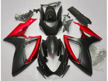 Negro Mate & Rojo 2006-2007 Suzuki GSXR 600-750 Carenado Moto