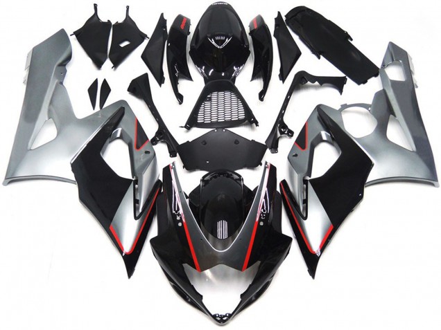 Negro & Plata Brillo Con Rojo 2005-2006 Suzuki GSXR 1000 Carenado Moto Negro & Plata Brillo Con Rojo 2005-2006 Suzuki GSXR 1000 Carenado Moto