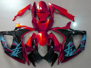 Rojo Brillante & Negro 2006-2007 Suzuki GSXR 600-750 Carenado Moto