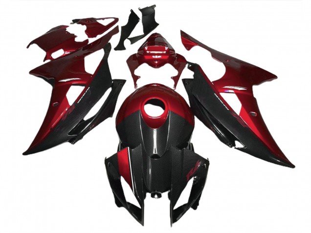 Rojo Con Estilo Fibra De Carbono 2008-2016 Yamaha R6 Carenado Moto