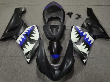 Tiburón Negro Mate & Azul 2005-2006 Kawasaki ZX6R Carenado Moto