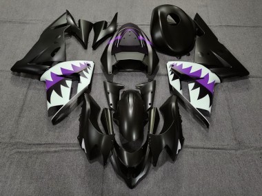Tiburón Negro Mate & Morado 2004-2005 Kawasaki ZX10R Carenado Moto