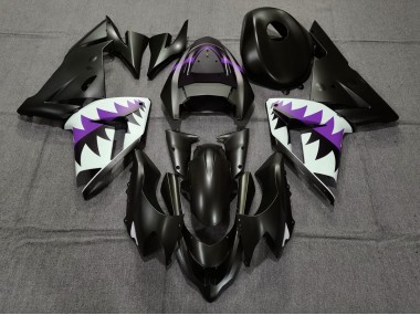 Tiburón Negro Mate & Morado 2004-2005 Kawasaki ZX10R Carenado Moto