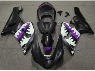 Tiburón Negro Mate & Morado 2005-2006 Kawasaki ZX6R Carenado Moto