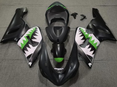 Tiburón Negro Mate & Verde 2005-2006 Kawasaki ZX6R Carenado Moto