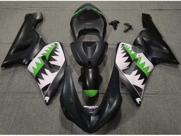 Tiburón Negro Mate & Verde 2005-2006 Kawasaki ZX6R Carenado Moto Tiburón Negro Mate & Verde 2005-2006 Kawasaki ZX6R Carenado Moto