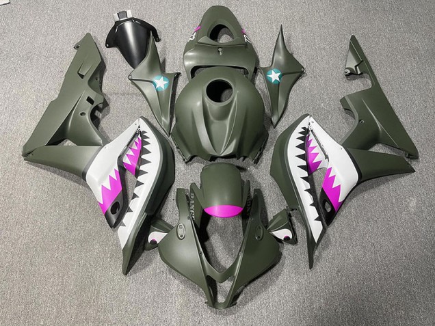 Tiburón Verde Mate & Rosa 2007-2008 Honda CBR600RR Carenado Moto Tiburón Verde Mate & Rosa 2007-2008 Honda CBR600RR Carenado Moto